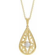 14K White Vintage-Inspired Freshwater Cultured Pearl Pendant-