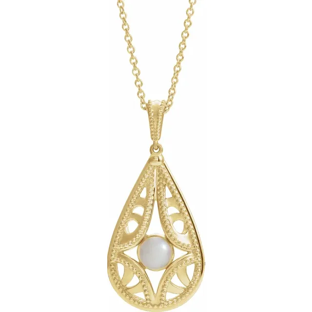 14K White Vintage-Inspired Freshwater Cultured Pearl Pendant-