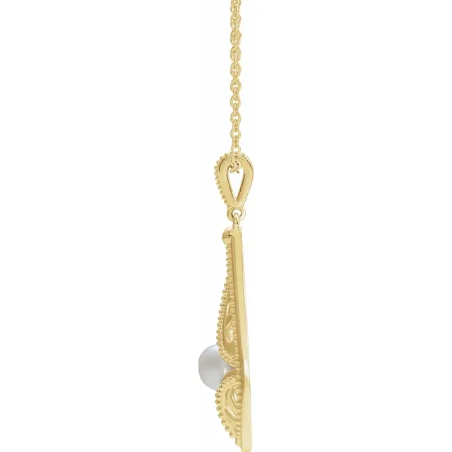 14K White Vintage-Inspired Freshwater Cultured Pearl Pendant-