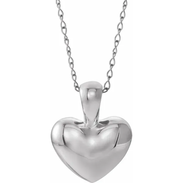 14K White Youth Heart 15" Necklace-