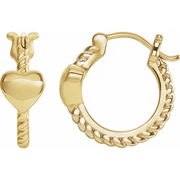 14K Yellow 14 mm Heart Rope Hoop Earrings-