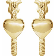 14K Yellow 14 mm Heart Rope Hoop Earrings-