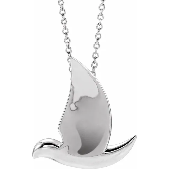 14K White Holy Spirit Dove 16-18" Necklace-