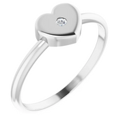 14K White .01 CT Diamond Solitaire Heart Youth Ring-