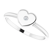 14K White .01 CT Diamond Solitaire Heart Youth Ring-