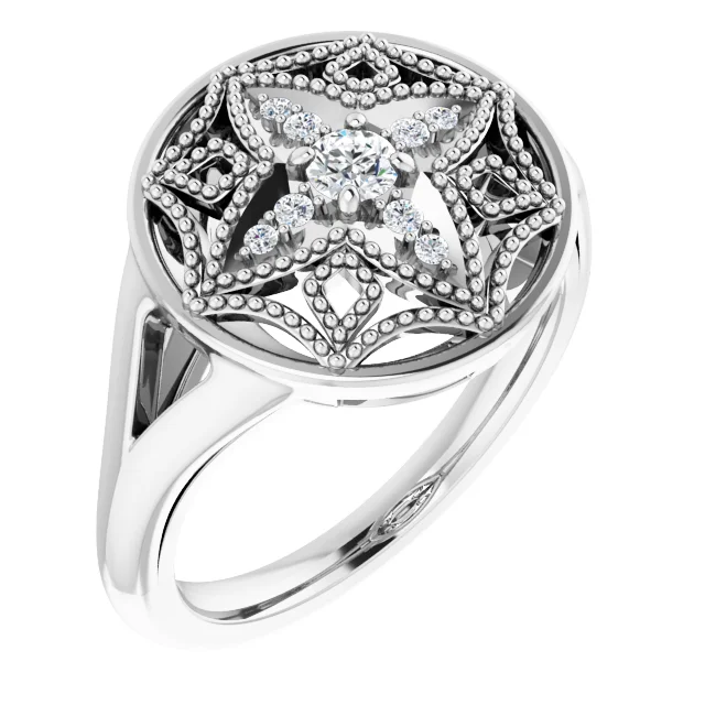 14K White 1/6 CTW Diamond Vintage-Inspired Ring-