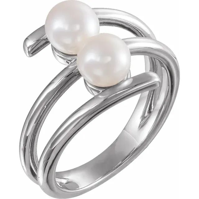 14K White Freshwater Cultured Pearl Ring-