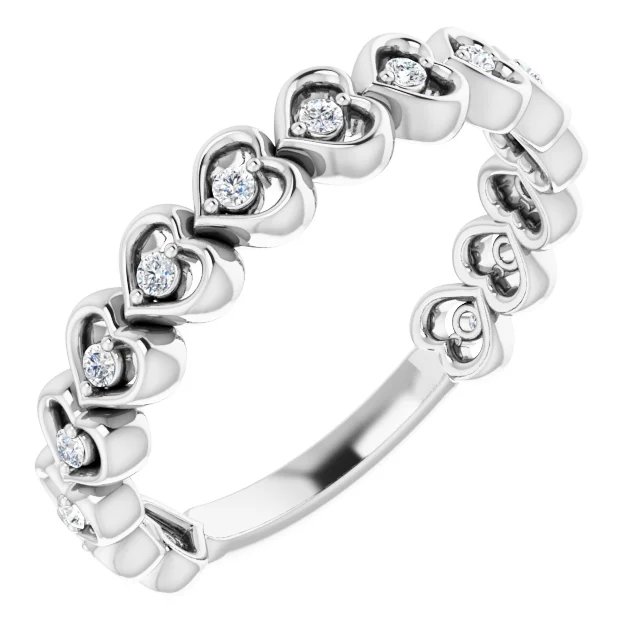 14K White 1/8 CTW Diamond Accented Heart Anniversary Band-