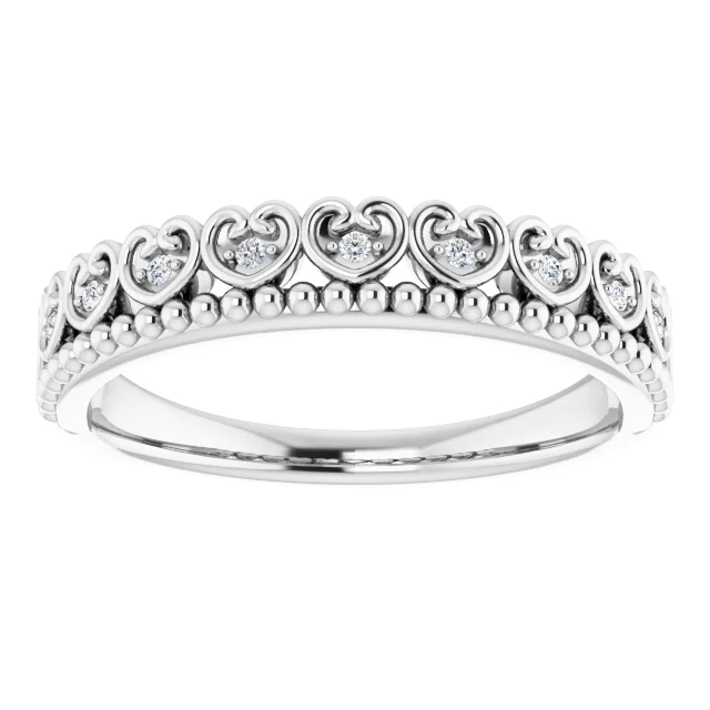 14K White .05 CTW Diamond Beaded Heart Stackable Ring-