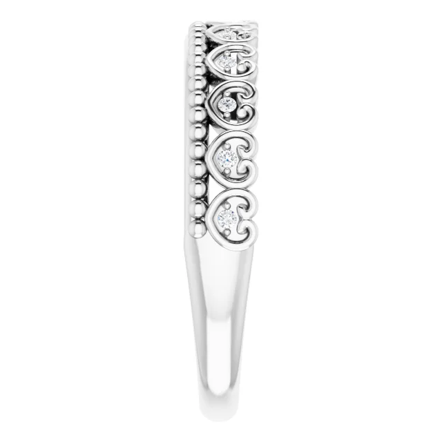 14K White .05 CTW Diamond Beaded Heart Stackable Ring-