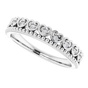 14K White .05 CTW Diamond Beaded Heart Stackable Ring-