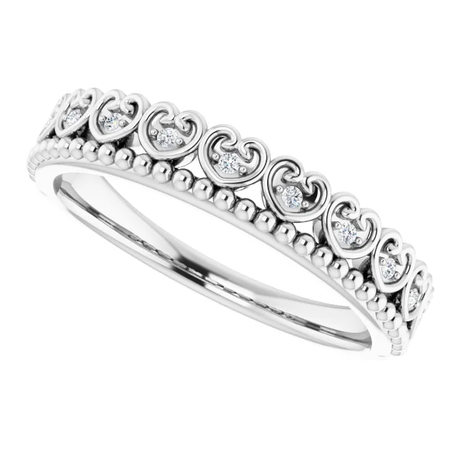 14K White .05 CTW Diamond Beaded Heart Stackable Ring-