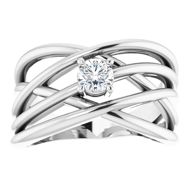 14K White 1/4 CT Diamond Solitaire Criss-Cross Ring-