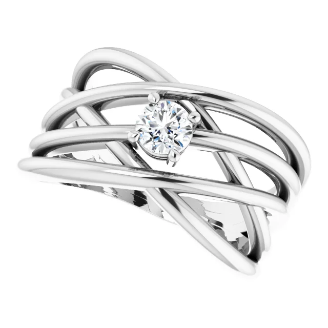 14K White 1/4 CT Diamond Solitaire Criss-Cross Ring-