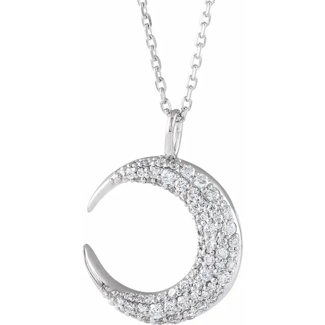 14K White 1/3 CTW Diamond Crescent Moon 16-18" Necklace-