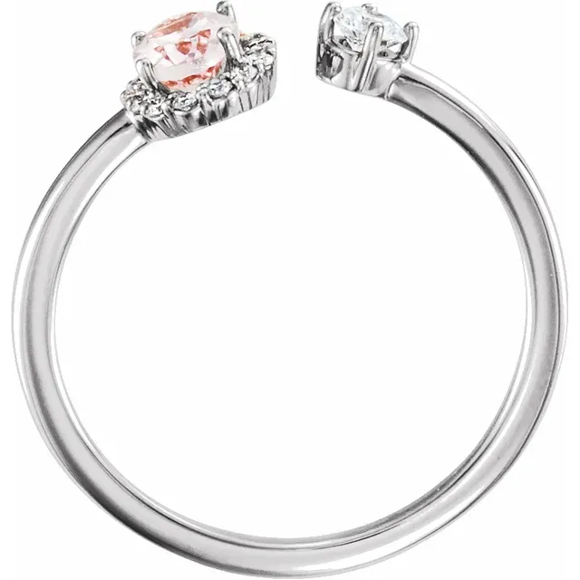 14K White Morganite & 1/6 CTW Diamond Halo-Style Ring-