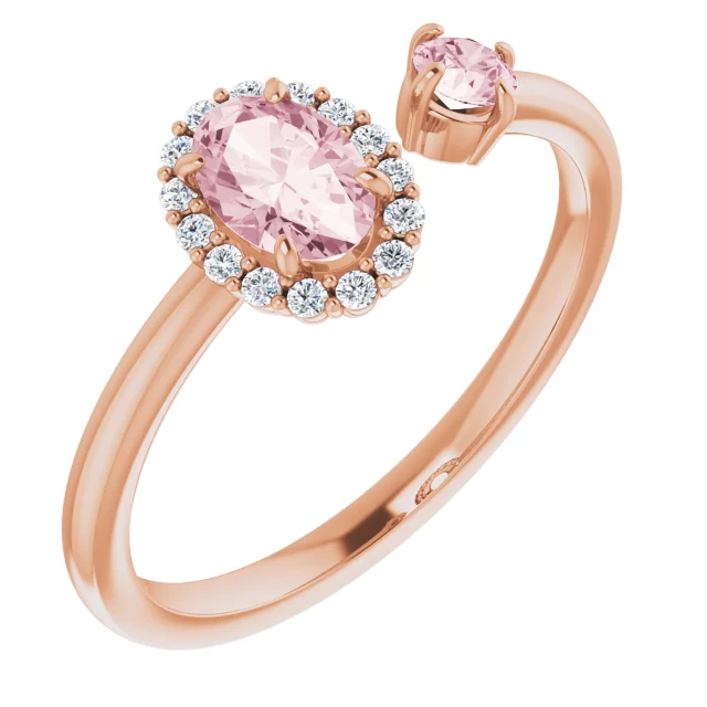 14K White Morganite & 1/6 CTW Diamond Halo-Style Ring-