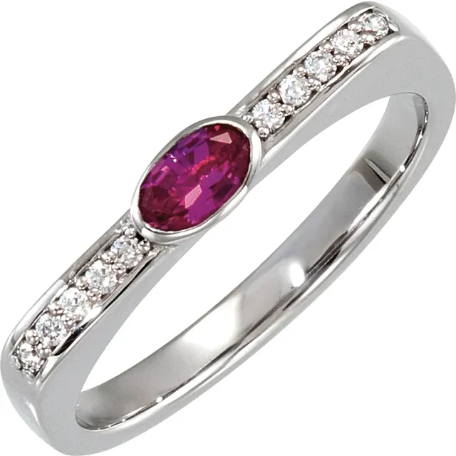 14K White Mozambique Garnet & .08 CTW Diamond Stackable Ring-