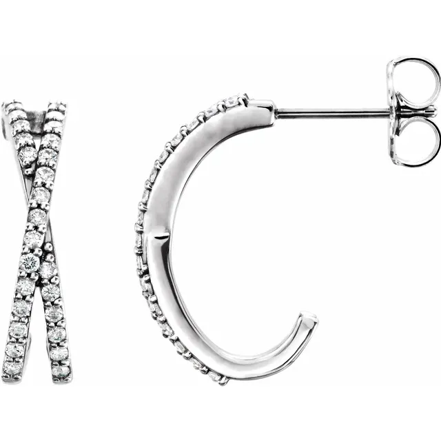 14K White 1/4 CTW Diamond Criss-Cross J-Hoop Earrings-