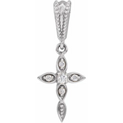 14K White .03 CTW Diamond Petite Vintage-Inspired Cross Pendant-