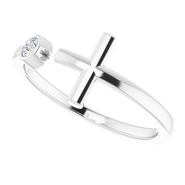 14K White .06 CTW Diamond Negative Space Cross Ring-
