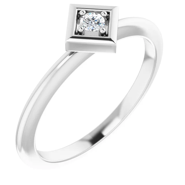14K White 2.5 mm Round .06 CTW Diamond Stackable Geometric Ring-