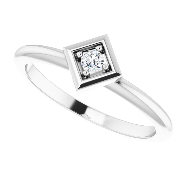 14K White 2.5 mm Round .06 CTW Diamond Stackable Geometric Ring-