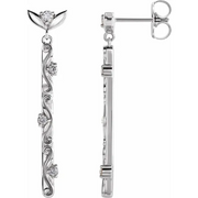 14K White 1/8 CTW Diamond Vintage-Inspired Dangle Earrings-