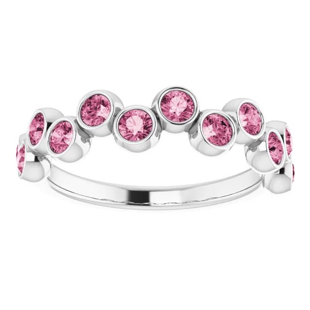 14K White Pink Tourmaline Bezel-Set Ring-
