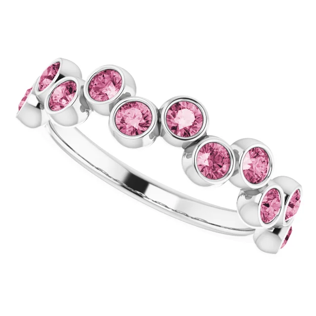 14K White Pink Tourmaline Bezel-Set Ring-