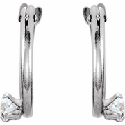 14K White 2.5 mm Round Cubic Zirconia Youth Hinged Hoop Earrings-