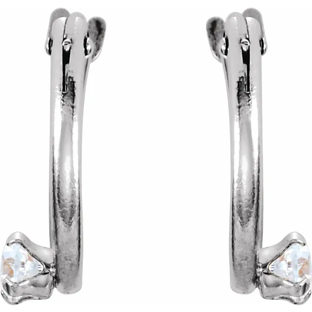 14K White 2.5 mm Round Cubic Zirconia Youth Hinged Hoop Earrings-