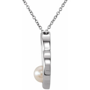 14K White Freshwater Cultured Pearl Heart 18" Necklace-