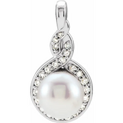 14K White Akoya Cultured Pearl & 1/10 CTW Diamond Pendant-