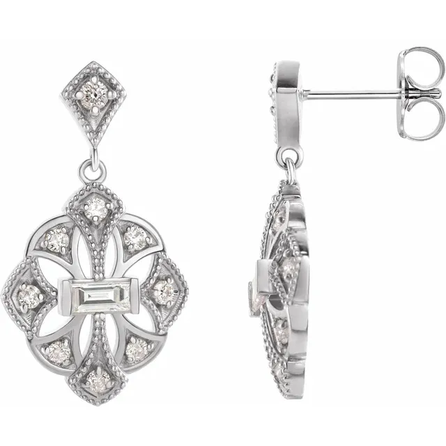 14K White 3/8 CTW Diamond Vintage-Inspired Earrings-