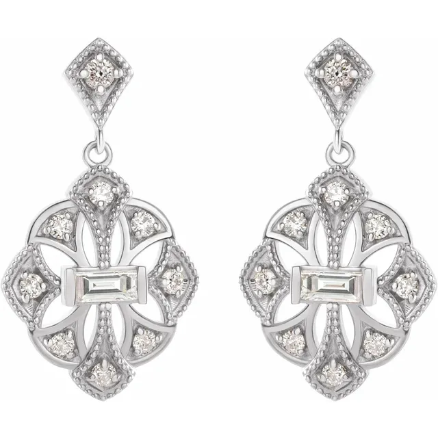 14K White 3/8 CTW Diamond Vintage-Inspired Earrings-