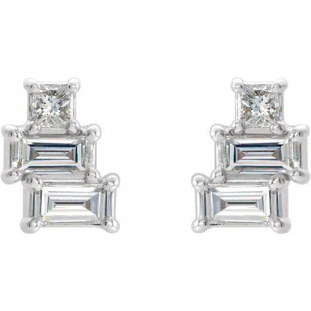 14K White 1/4 CTW Diamond Geometric Cluster Earrings-