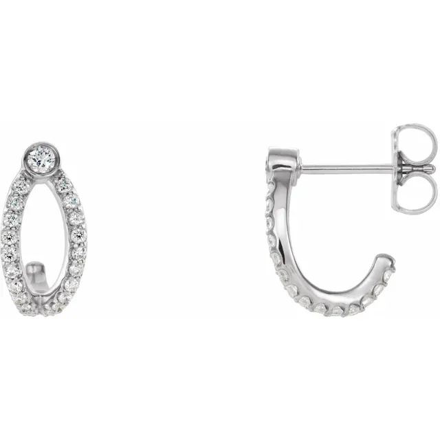 14K White 1/3 CTW Diamond J-Hoop Earrings-