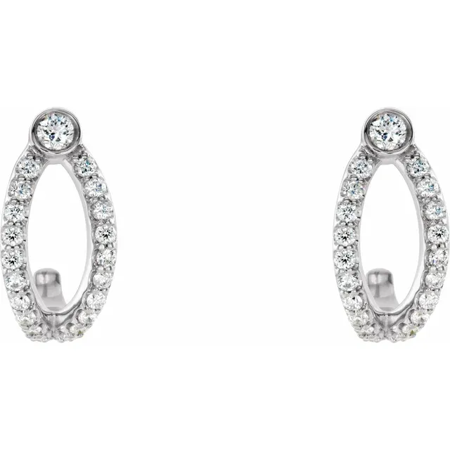 14K White 1/3 CTW Diamond J-Hoop Earrings-