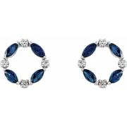 14K White Blue Sapphire & 1/10 CTW Diamond Circle Earrings-