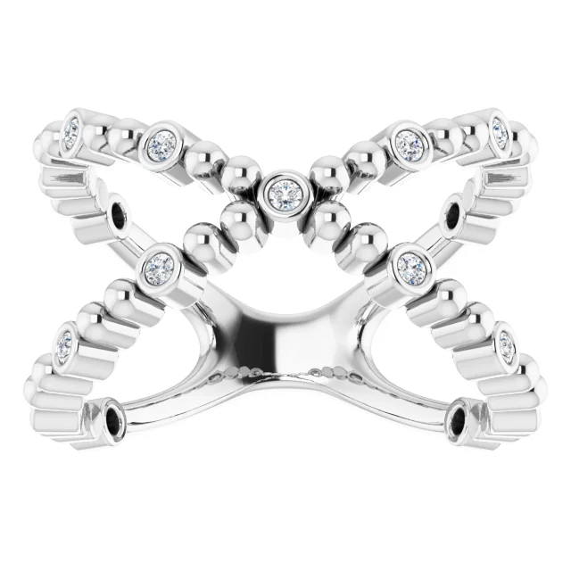 14K White 1/6 CTW Diamond Beaded Negative Space Ring-