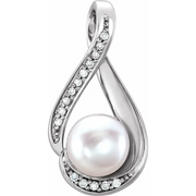 14K White Freshwater Cultured Pearl & .04 CTW Diamond Pendant-