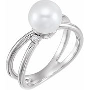 14K White Freshwater Cultured Pearl & .04 CTW Diamond Ring-