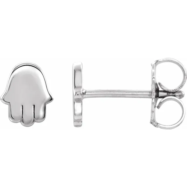 14K White Hamsa Earrings-