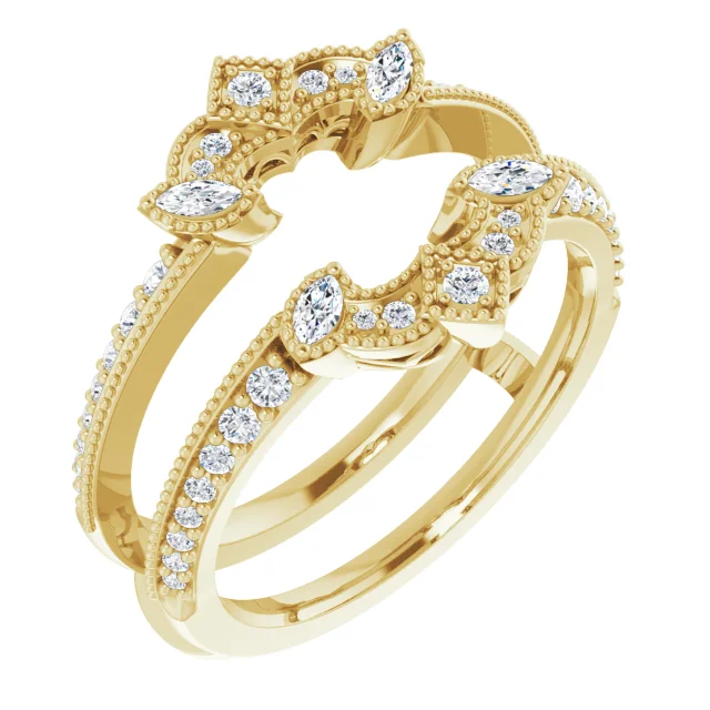 14K Yellow 3/8 CTW Diamond Art Deco Milgrain Ring Guard-7.00 (approximate standard size)-