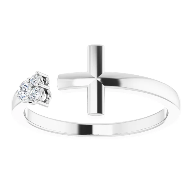 14K White 1/10 CTW Diamond Negative Space Cross Ring-7.00 (approximate standard size)-