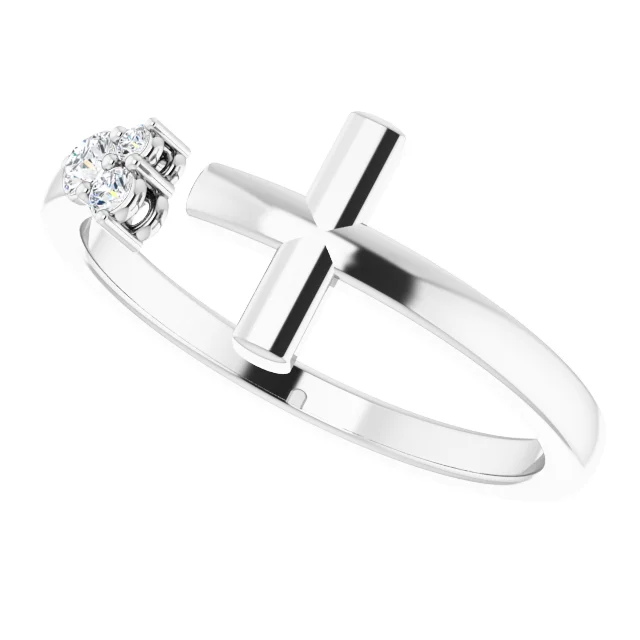 14K White 1/10 CTW Diamond Negative Space Cross Ring-7.00 (approximate standard size)-