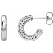 14K White Floral-Inspired Milgrain Hoop Earrings-