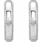 14K White Floral-Inspired Milgrain Hoop Earrings-