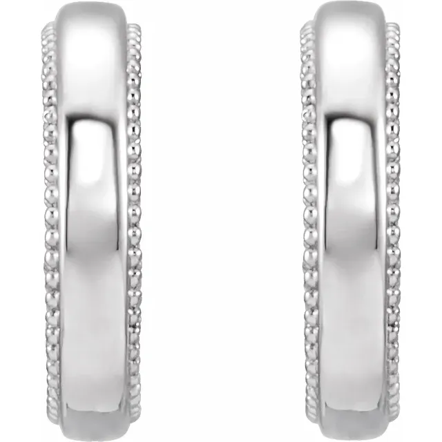 14K White Floral-Inspired Milgrain Hoop Earrings-